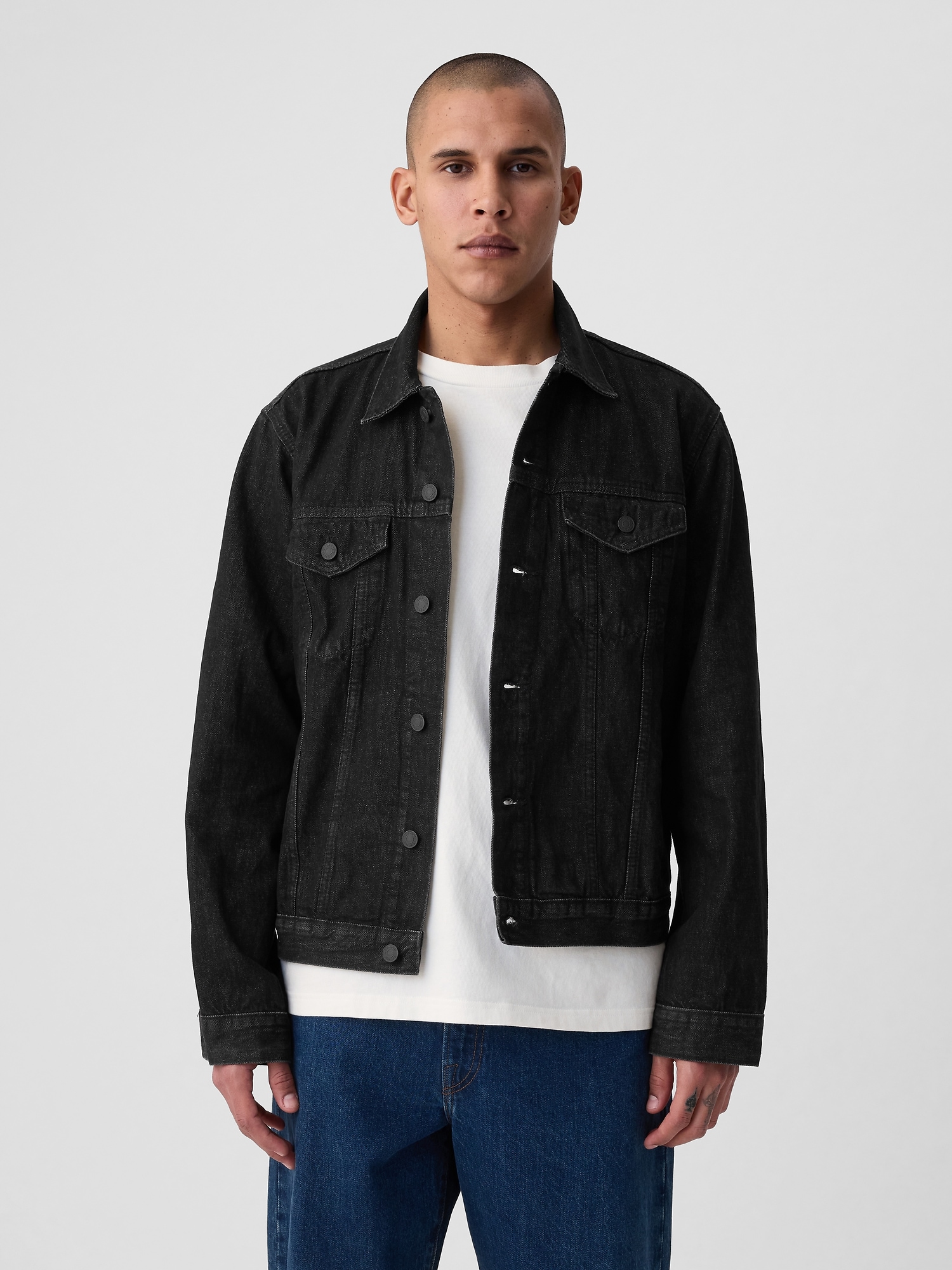 Trucker Jacket | Black denim jacket men, Black denim jacket outfit, Denim  jacket men