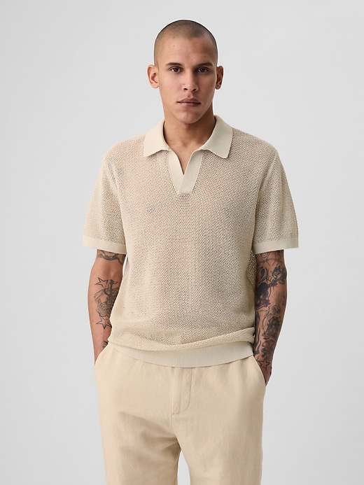 Image number 1 showing, Linen-Blend Textured Polo Shirt