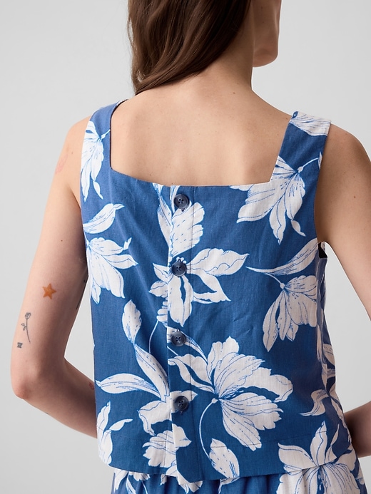 Image number 4 showing, Linen-Blend Button-Back Cropped Tank Top
