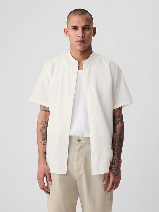 Image number 1 showing, Linen-Cotton Collarless Shirt