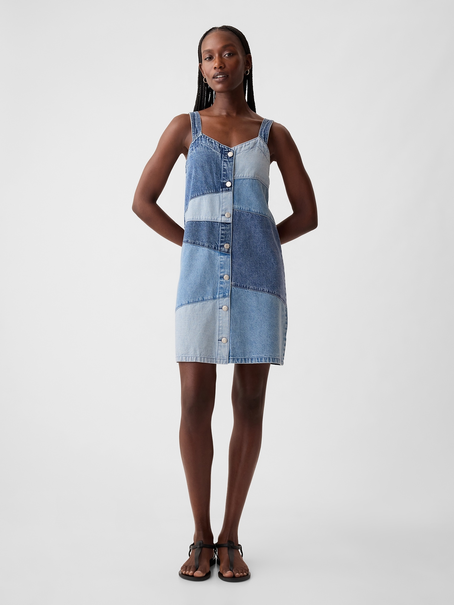 Shop Gap Patchwork Denim Mini Dress In Medium Wash