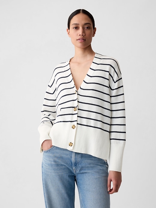 Image number 1 showing, 24/7 Split-Hem Linen-Blend Oversized Cardigan