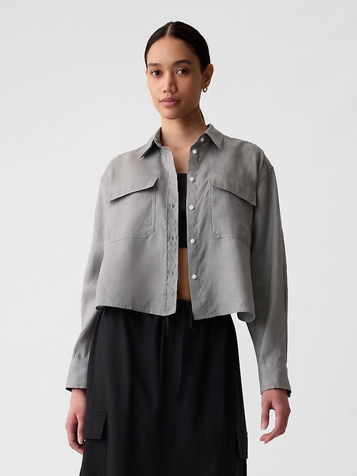 Image number 1 showing, 100% Linen Cropped Shirt