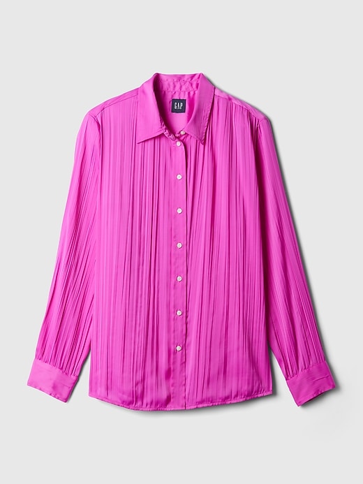 Image number 5 showing, Pleated Satin Boyfriend Shirt