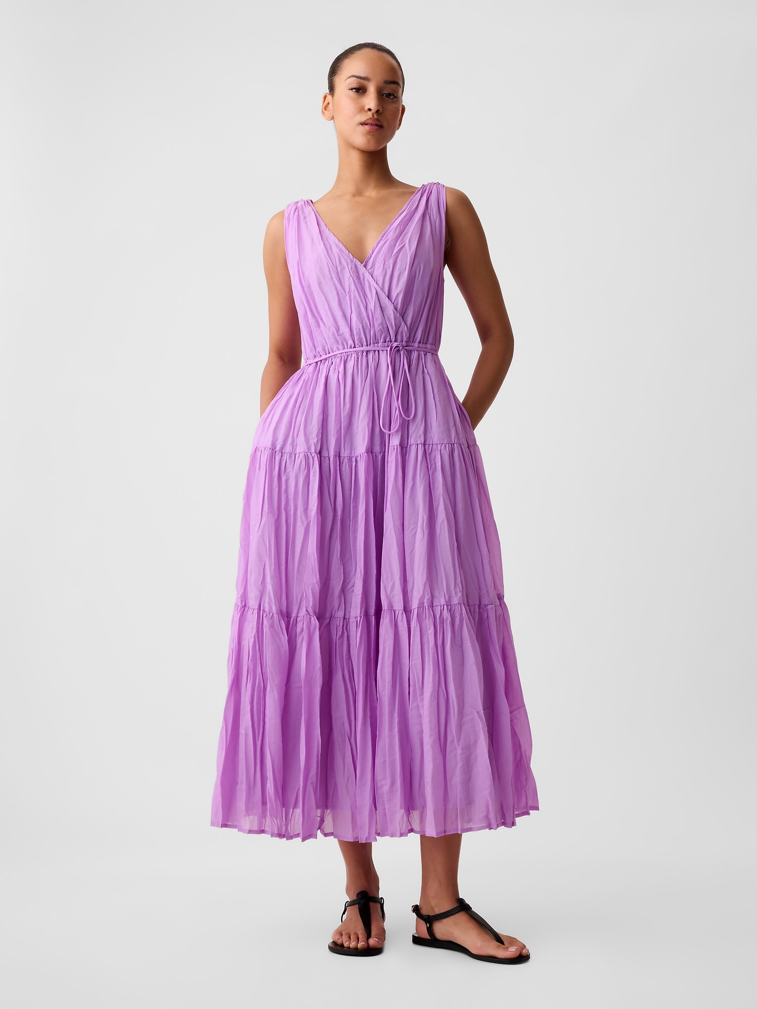 Shop Gap Pleated Tiered Maxi Dress In Purple Lilac
