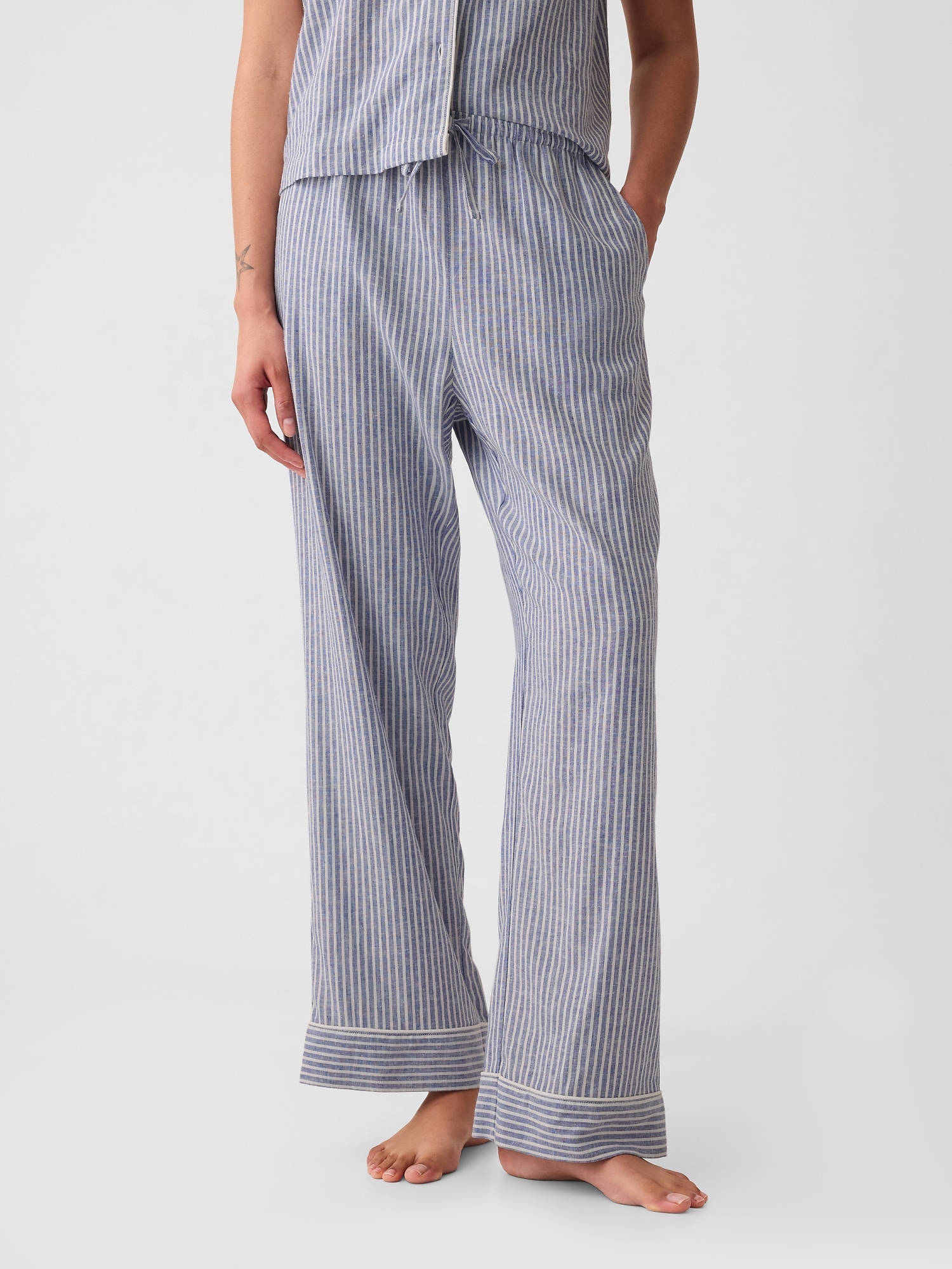 Shop Gap Linen-blend Pj Pants In Blue Stripe