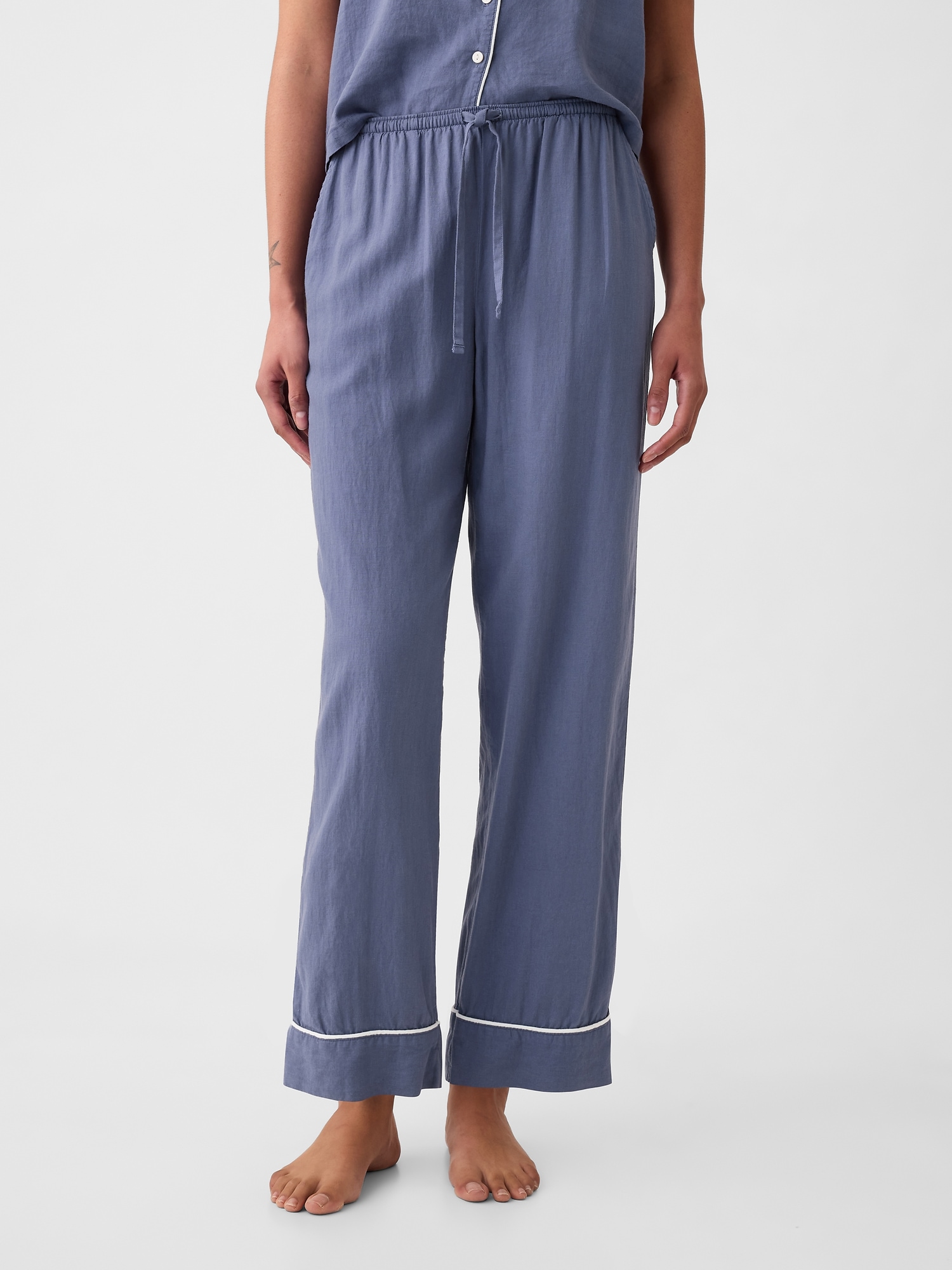 Shop Gap Linen-blend Pj Pants In Quiet Blue