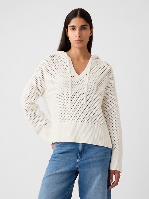 Image number 1 showing, 24/7 Split-Hem Crochet Sweater Hoodie