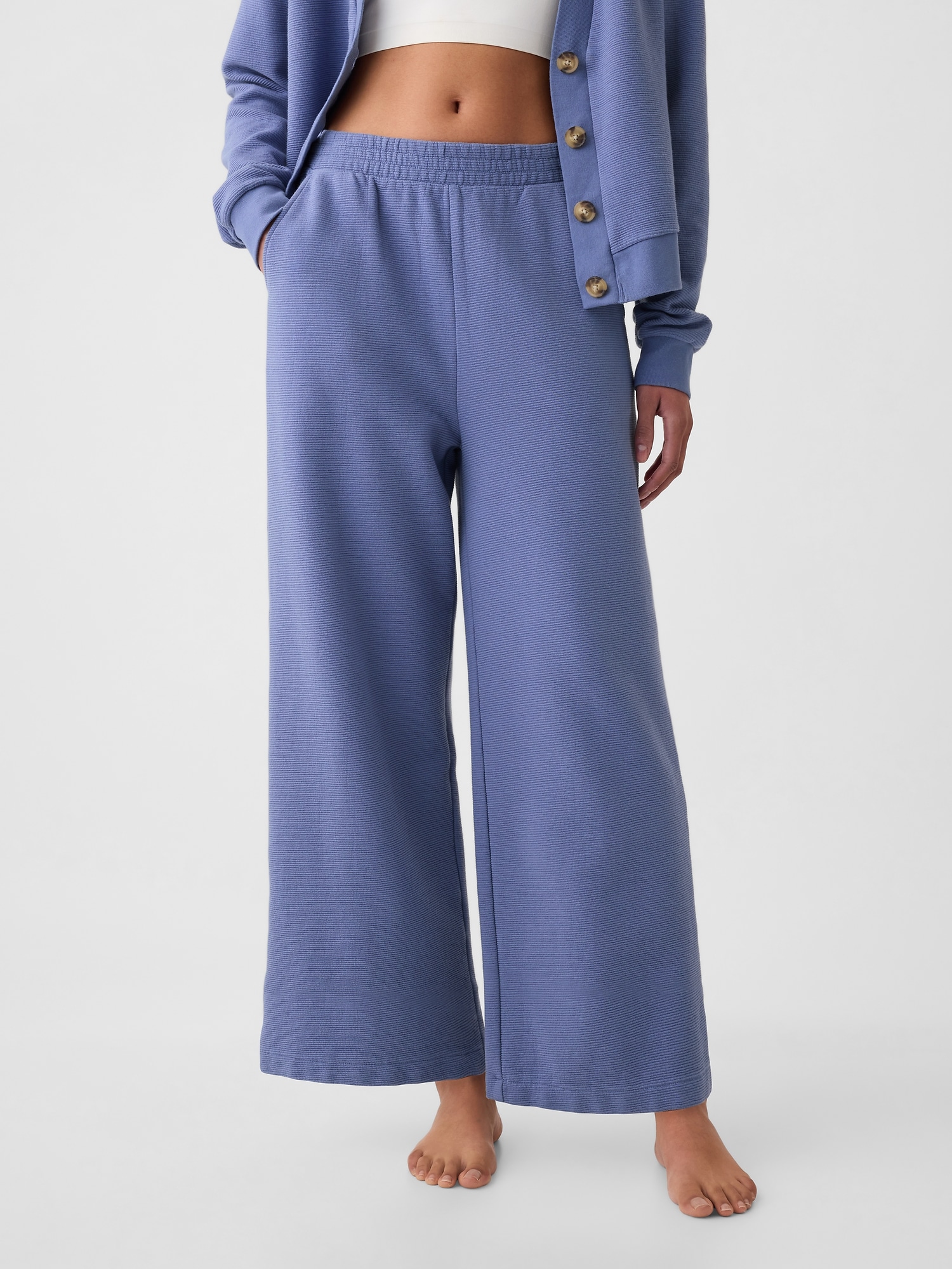 Shop Gap Textured Wide-leg Ankle Sweatpants In Larkspur Blue