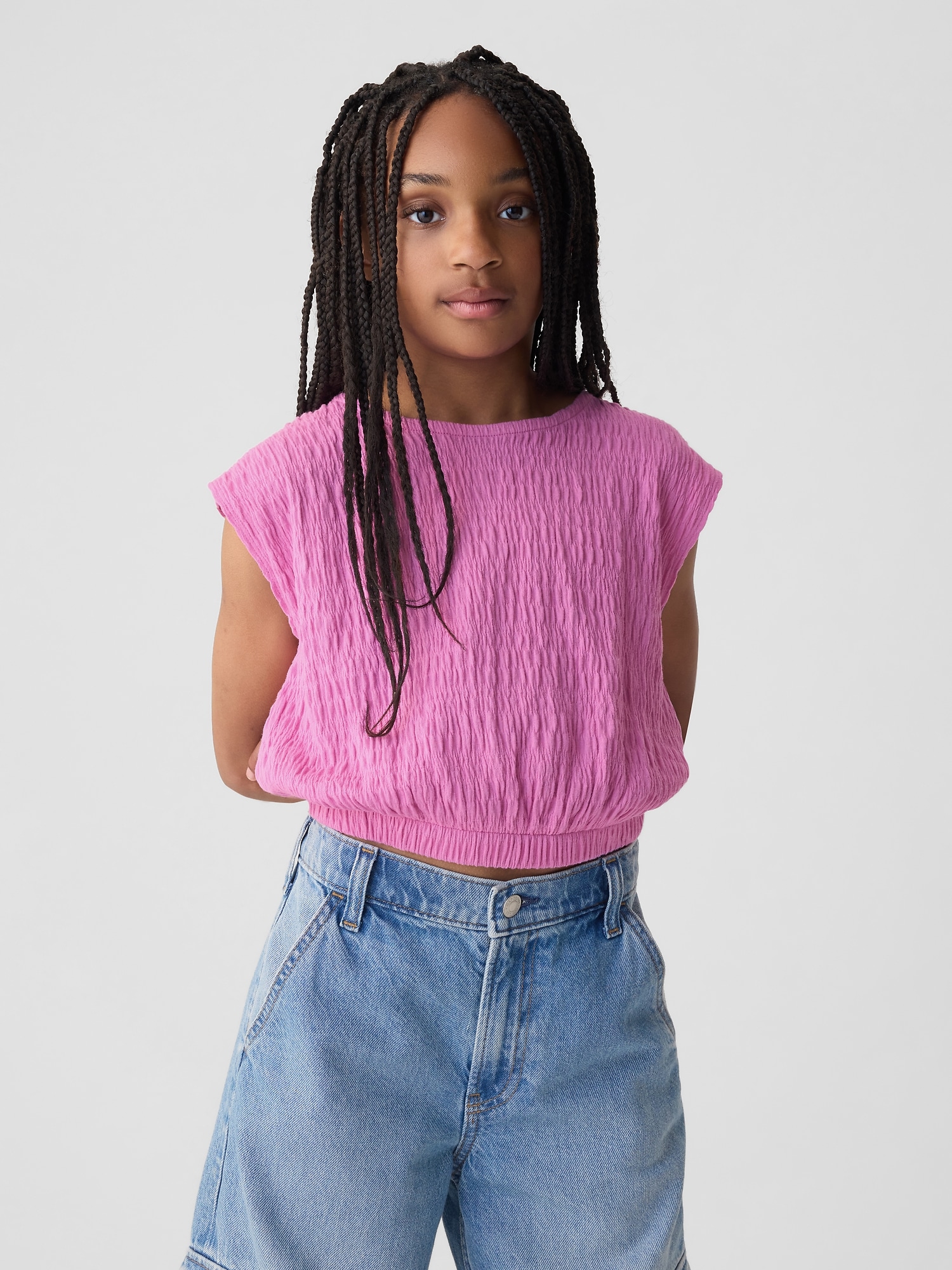 Kids Smocked Cropped Muscle Tank Top