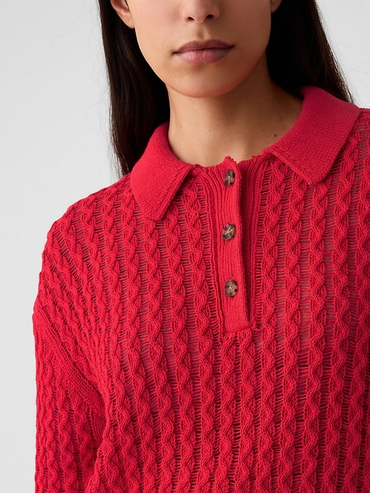Image number 4 showing, Linen-Cotton Textured Polo Sweater