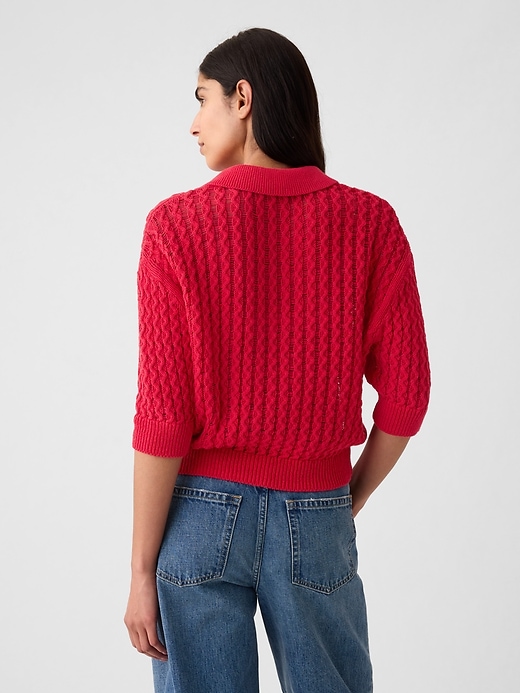 Image number 2 showing, Linen-Cotton Textured Polo Sweater