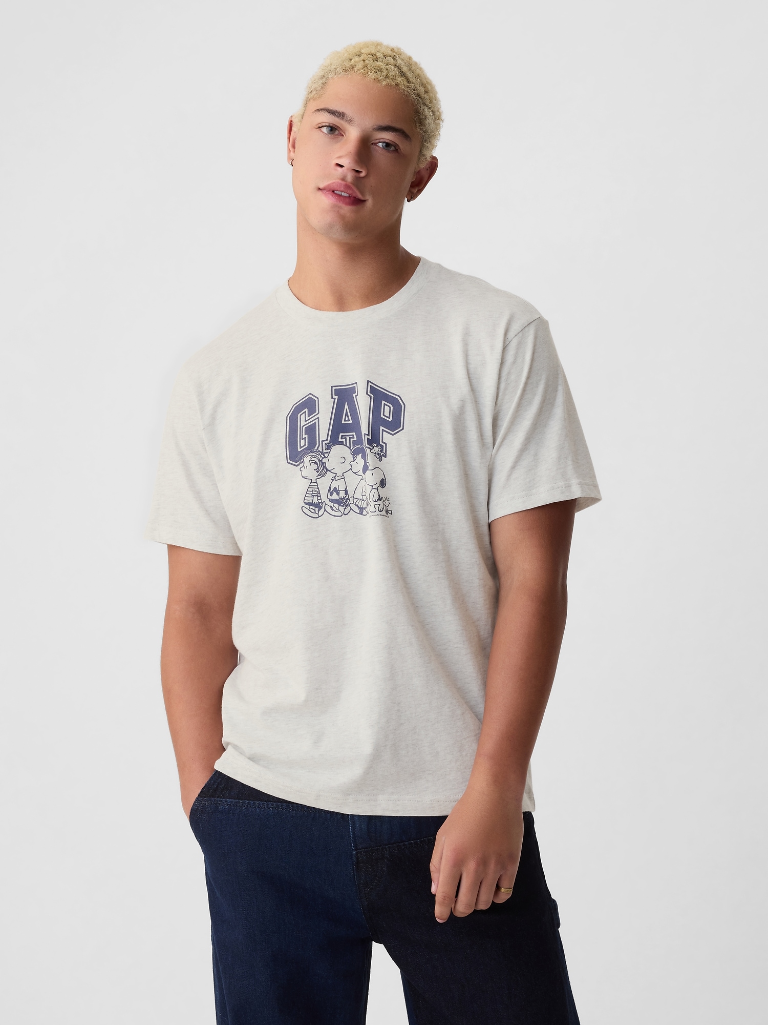Shop Gap Logo Peanuts Graphic T-shirt In Pale Heather Grey