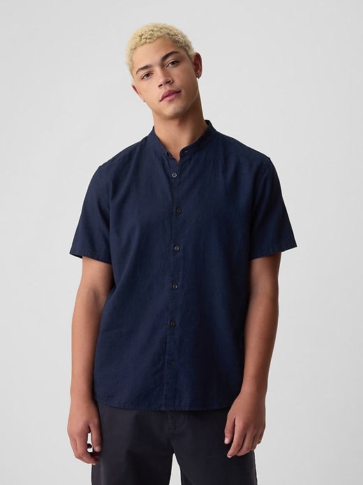 Image number 1 showing, Linen-Cotton Collarless Shirt