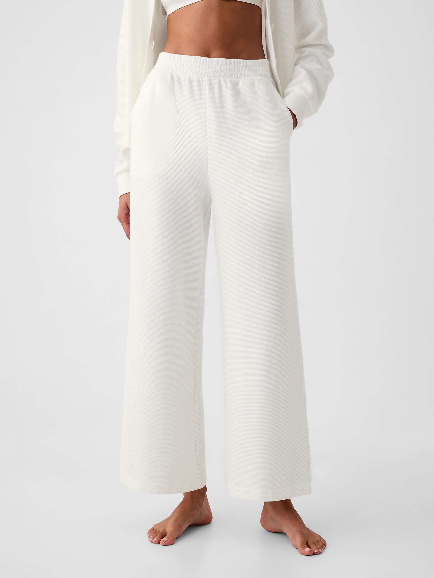 Shop Gap Textured Wide-leg Ankle Sweatpants In Off White