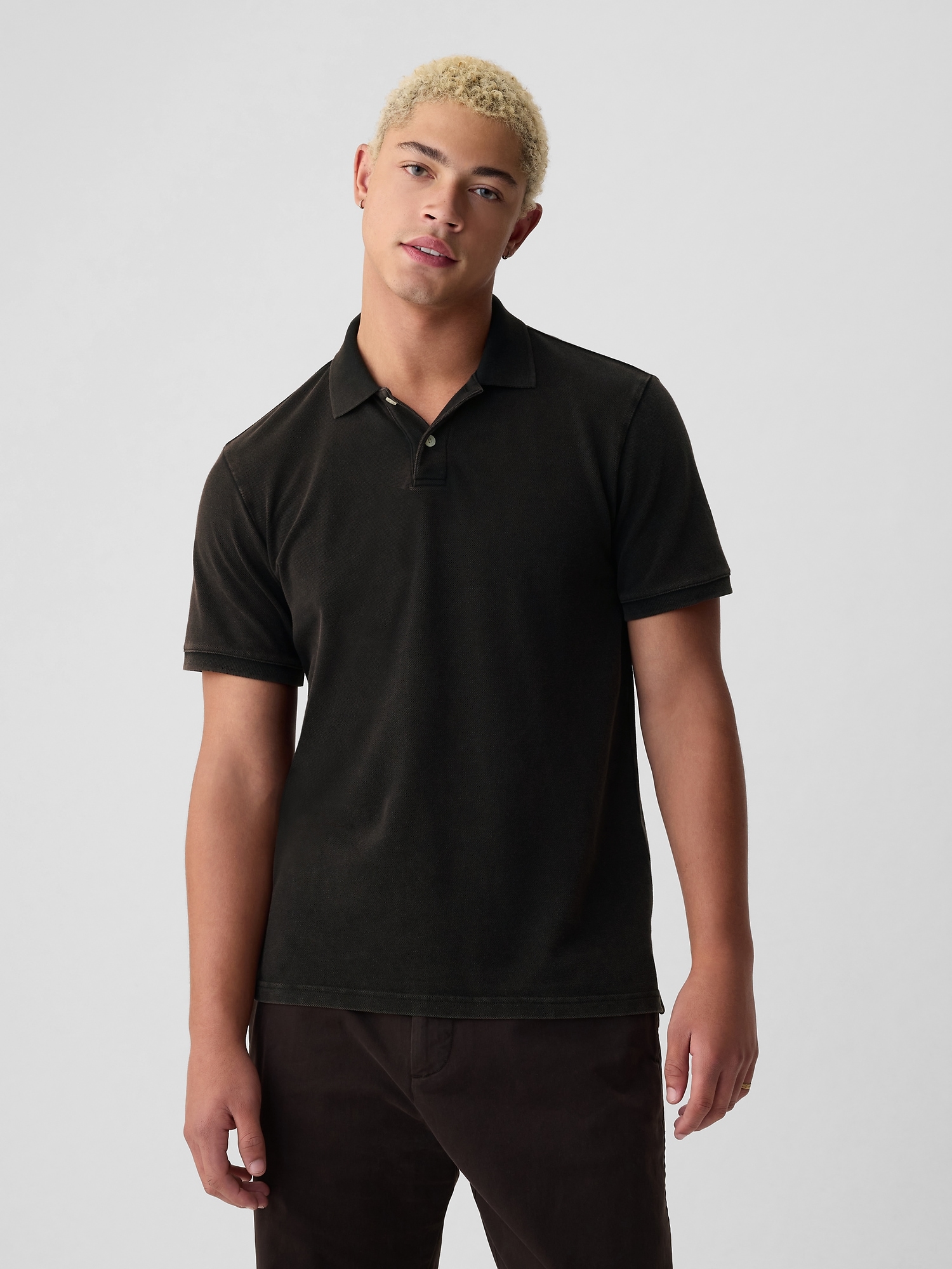 Shop Gap Pique Polo Shirt Shirt In Washed Black