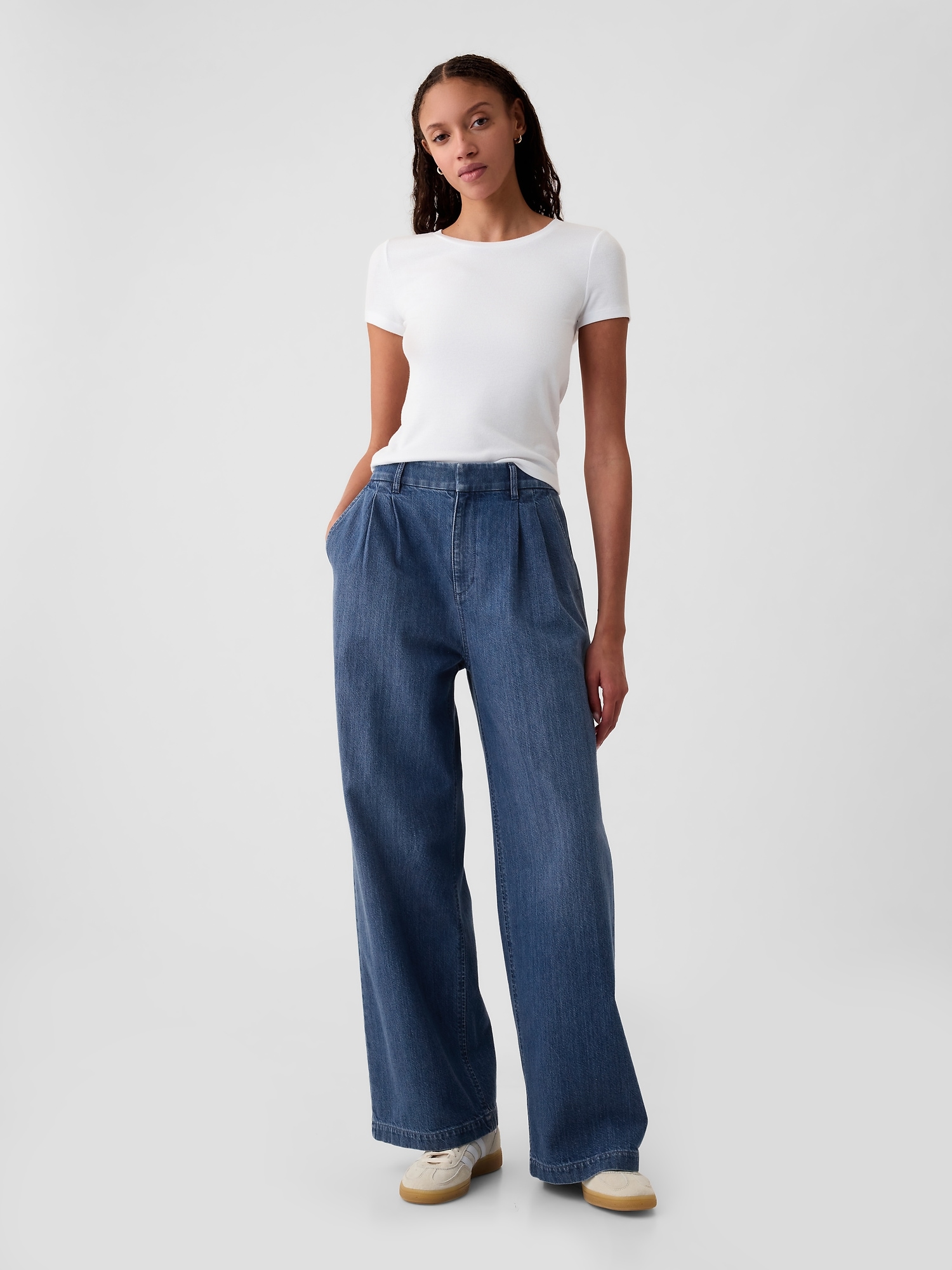 Shop Gap 365 High Rise Denim Trousers In Medium Indigo