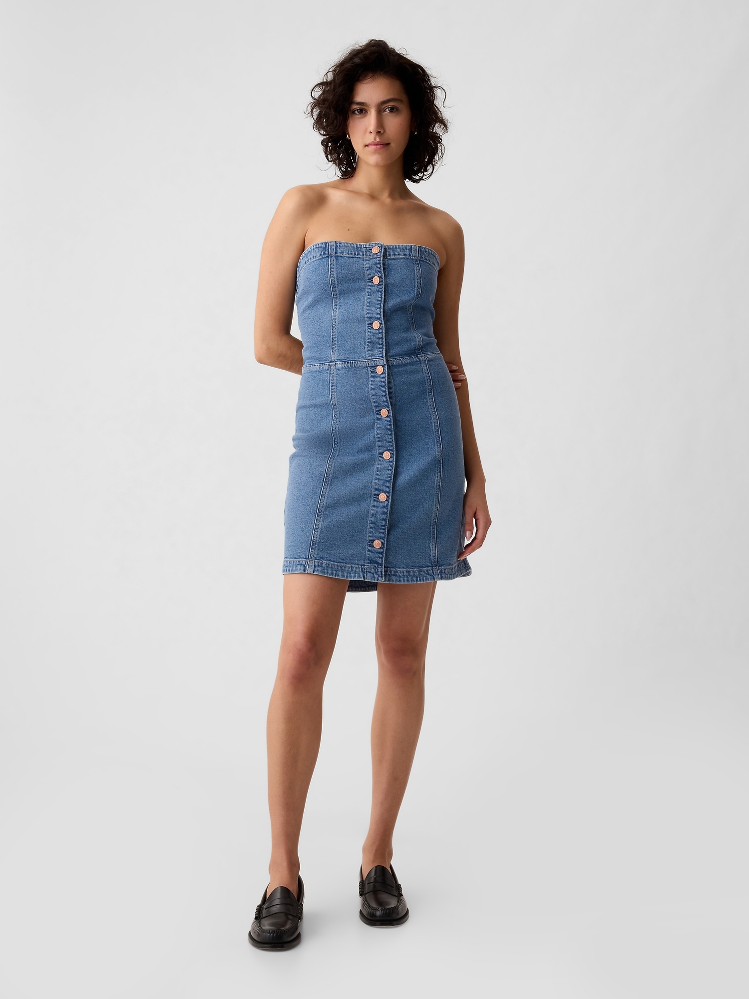 Strapless Denim Mini Dress - Blue