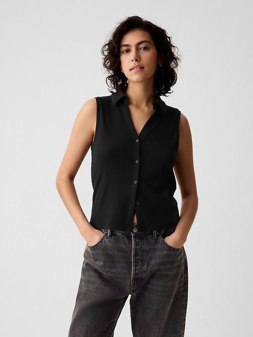 Image number 1 showing, Modern Rib Cropped Polo Shirt