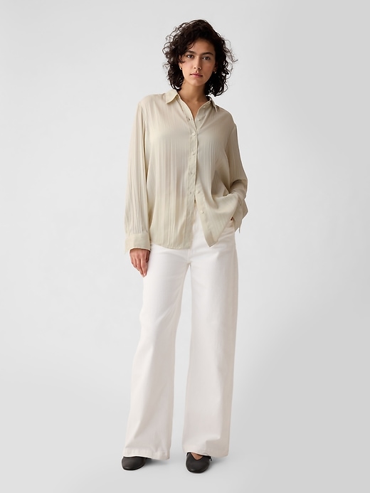 Image number 3 showing, Pleated Satin Boyfriend Shirt