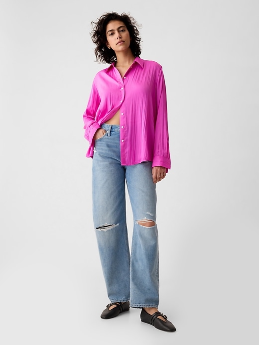 Image number 3 showing, Pleated Satin Boyfriend Shirt