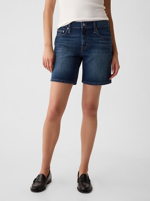 Image number 2 showing, 5" Mid Rise Denim Girlfriend Shorts