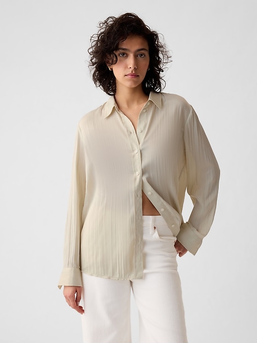 Image number 1 showing, Pleated Satin Boyfriend Shirt