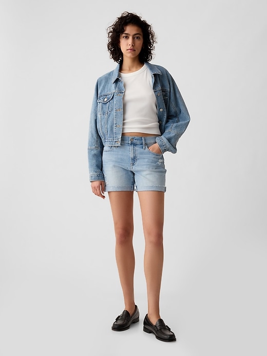 Image number 1 showing, 5" Mid Rise Denim Girlfriend Shorts