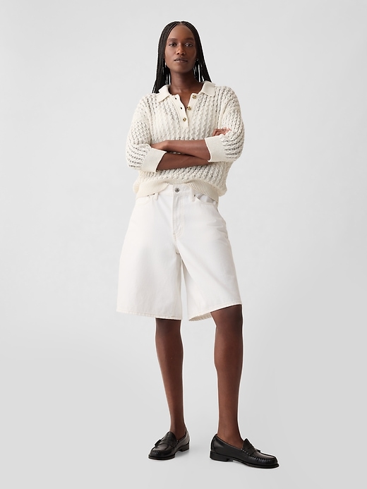 Image number 3 showing, Linen-Cotton Textured Polo Sweater