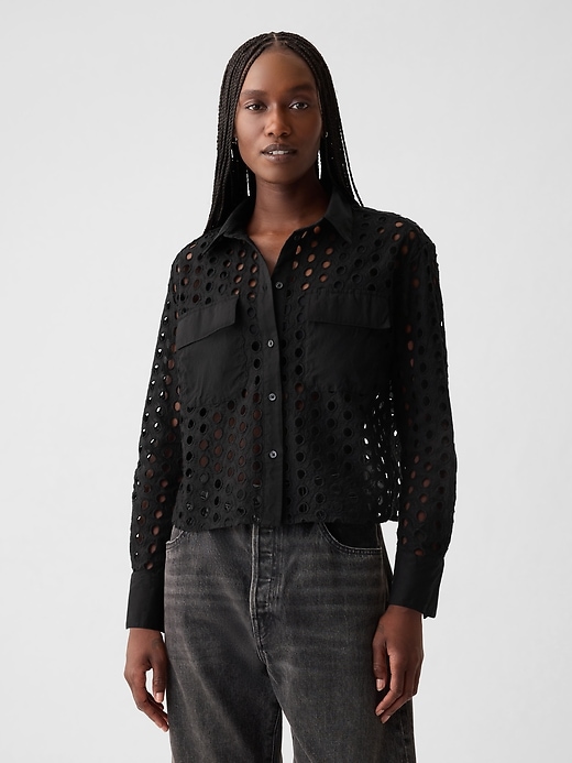 Image number 1 showing, Eyelet Cropped Shirt