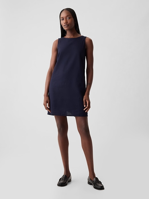 Image number 1 showing, Linen-Blend Shift Mini Dress