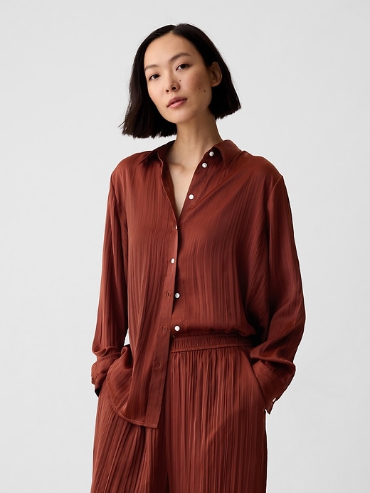 Image number 1 showing, Pleated Satin Boyfriend Shirt
