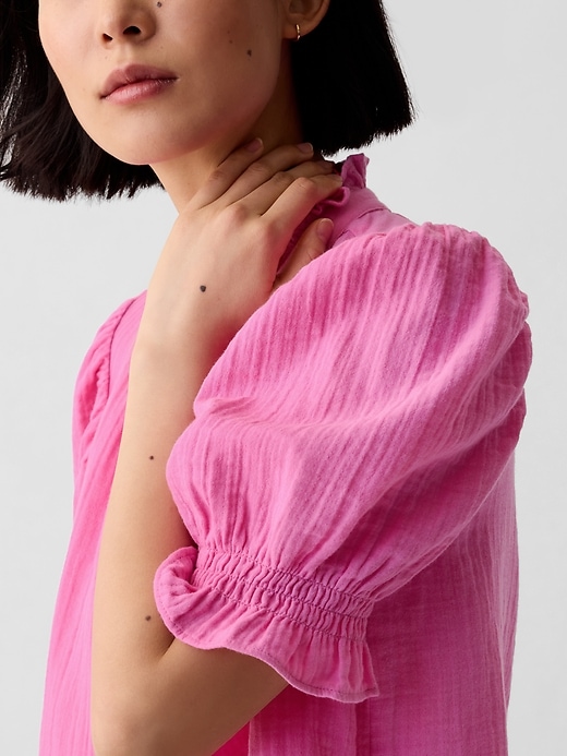 Image number 4 showing, Crinkle Gauze Puff Sleeve Shirt