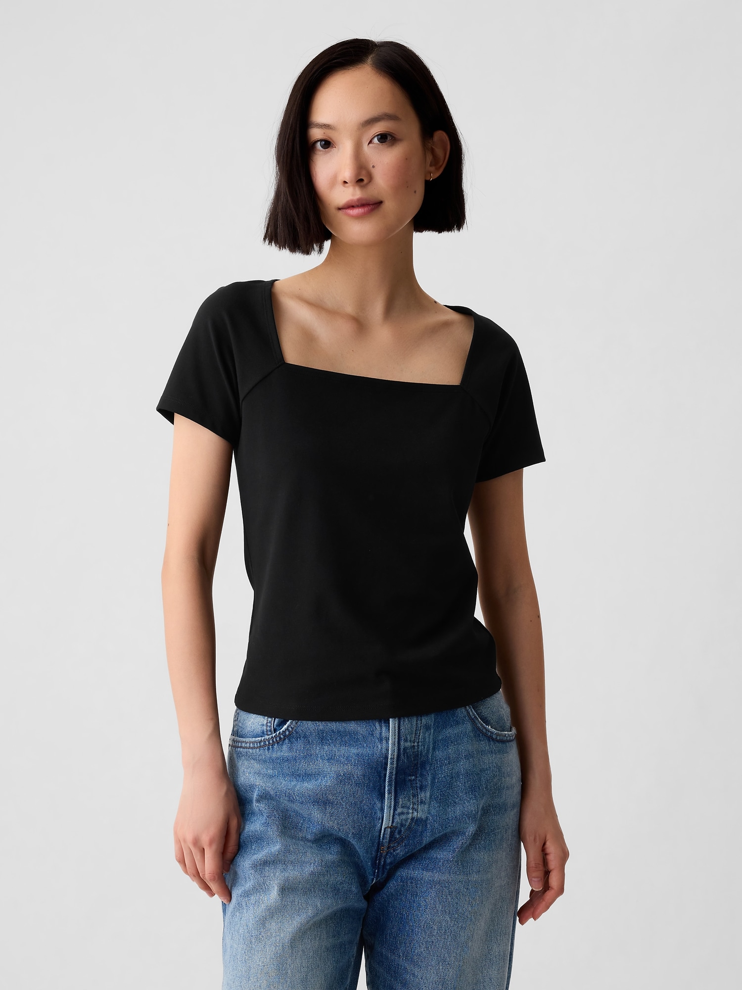 Compact Jersey Square-Neck Shirt