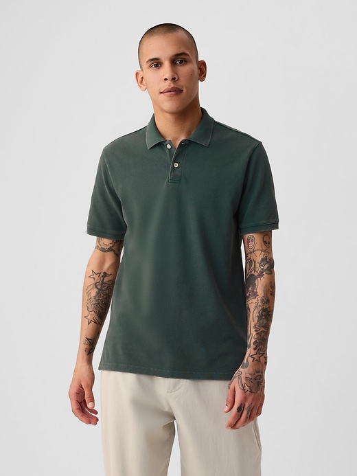 Image number 1 showing, Washed Pique Polo Shirt