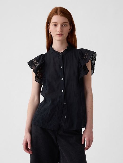 Image number 1 showing, Textured Crinkle Flutter Sleeve Shirt