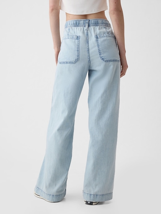 Image number 4 showing, Wide-Leg Denim Pull-On Pants