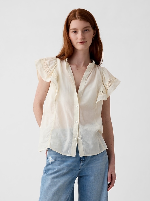 Image number 1 showing, Textured Crinkle Flutter Sleeve Shirt