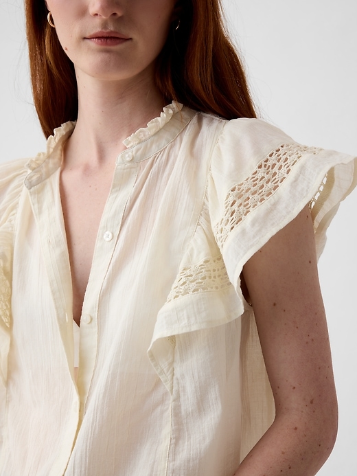 Image number 4 showing, Textured Crinkle Flutter Sleeve Shirt