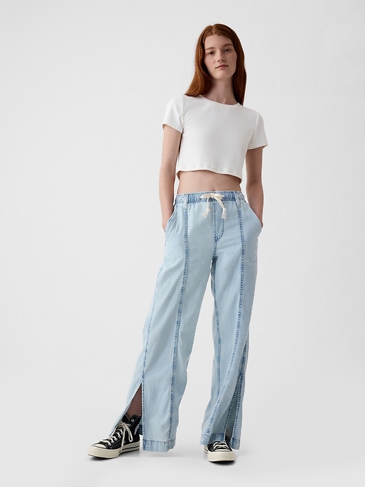 Image number 1 showing, Wide-Leg Denim Pull-On Pants