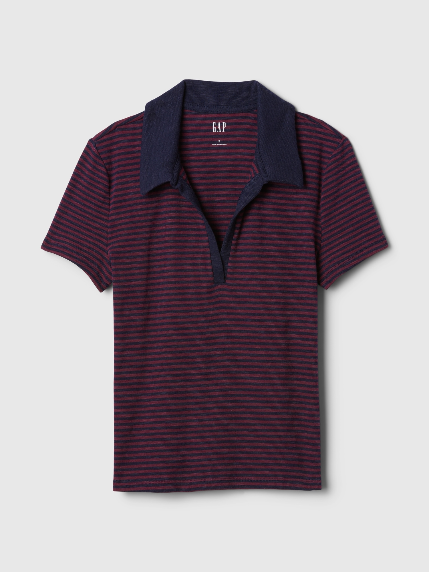 Shop Gap Essential Rib Polo Shirt Shirt In Navy Blue & Burgundy Stripe