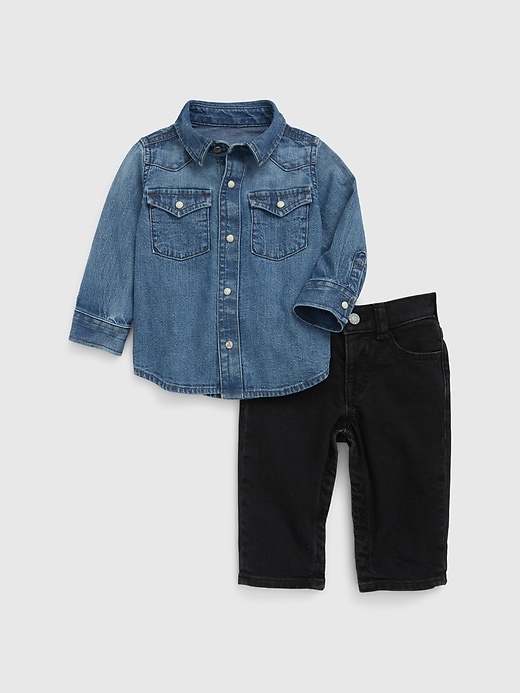 View large product image 1 of 1. Baby Western Denim Outfit Set