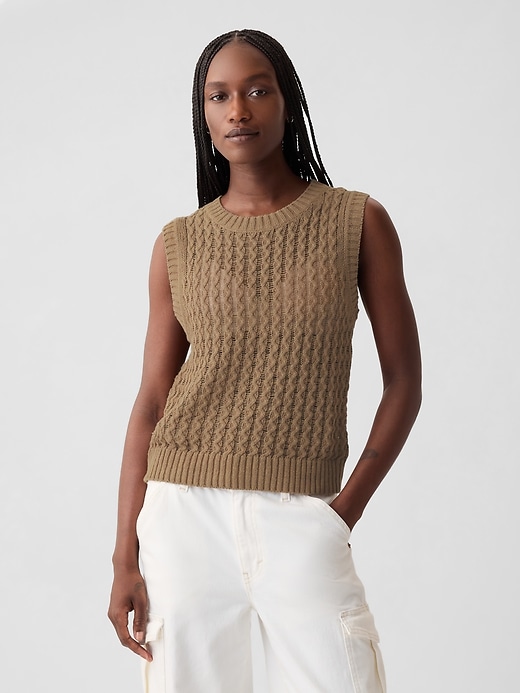 Image number 1 showing, Linen-Cotton Textured Knit Tank Top
