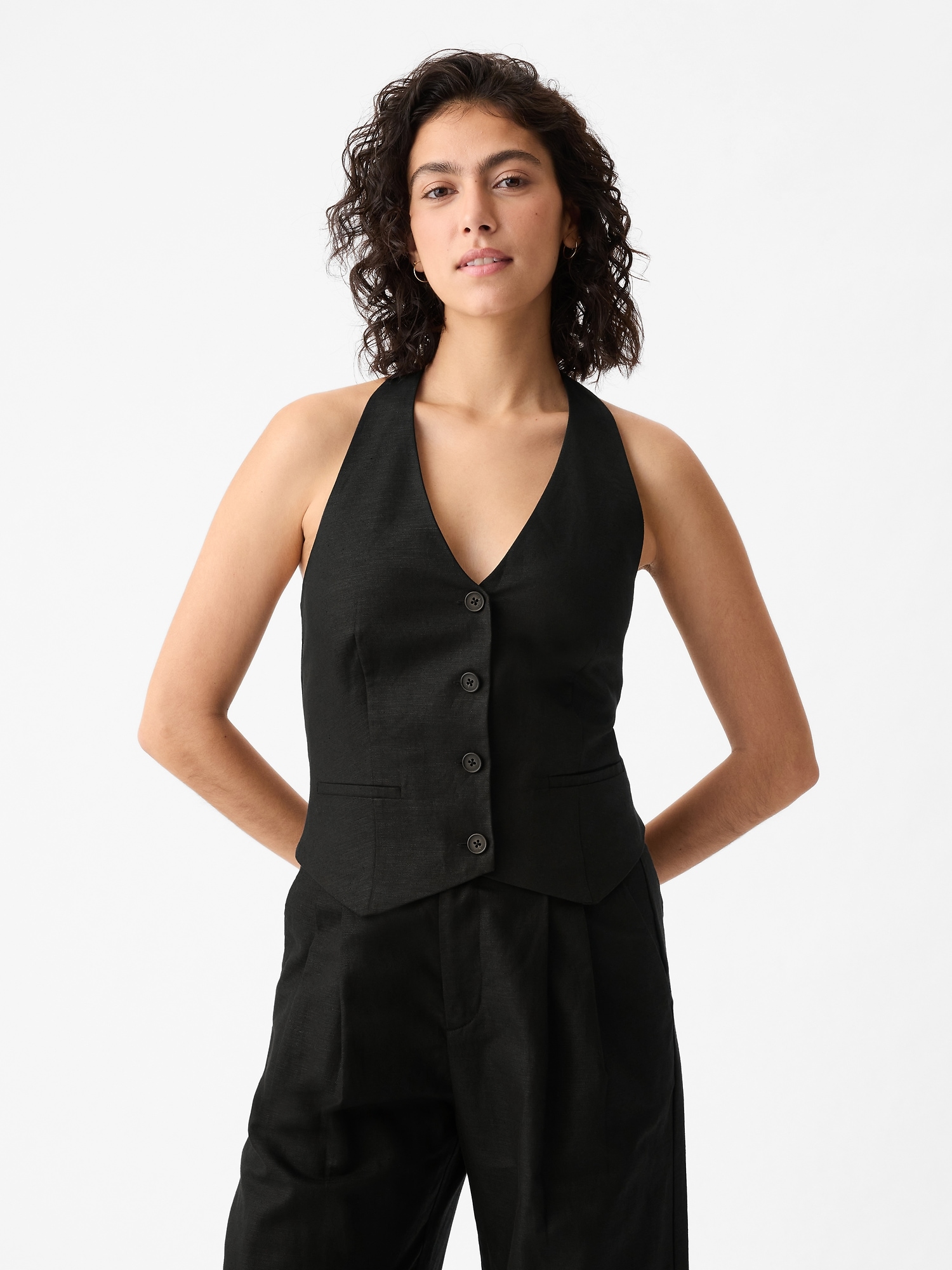 Gap Linen-cotton Halter Vest In Black