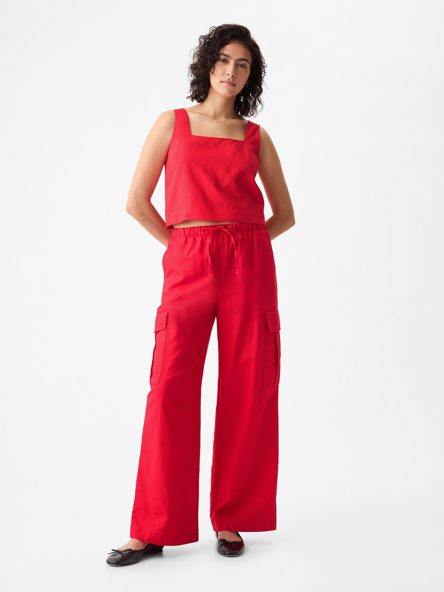 Shop Gap Mid Rise Linen-cotton Pull-on Cargo Pants In Slipper Red