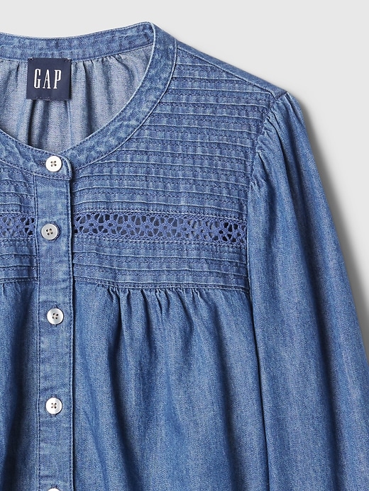 Image number 4 showing, Puff Sleeve Lace-Trim Denim Shirt