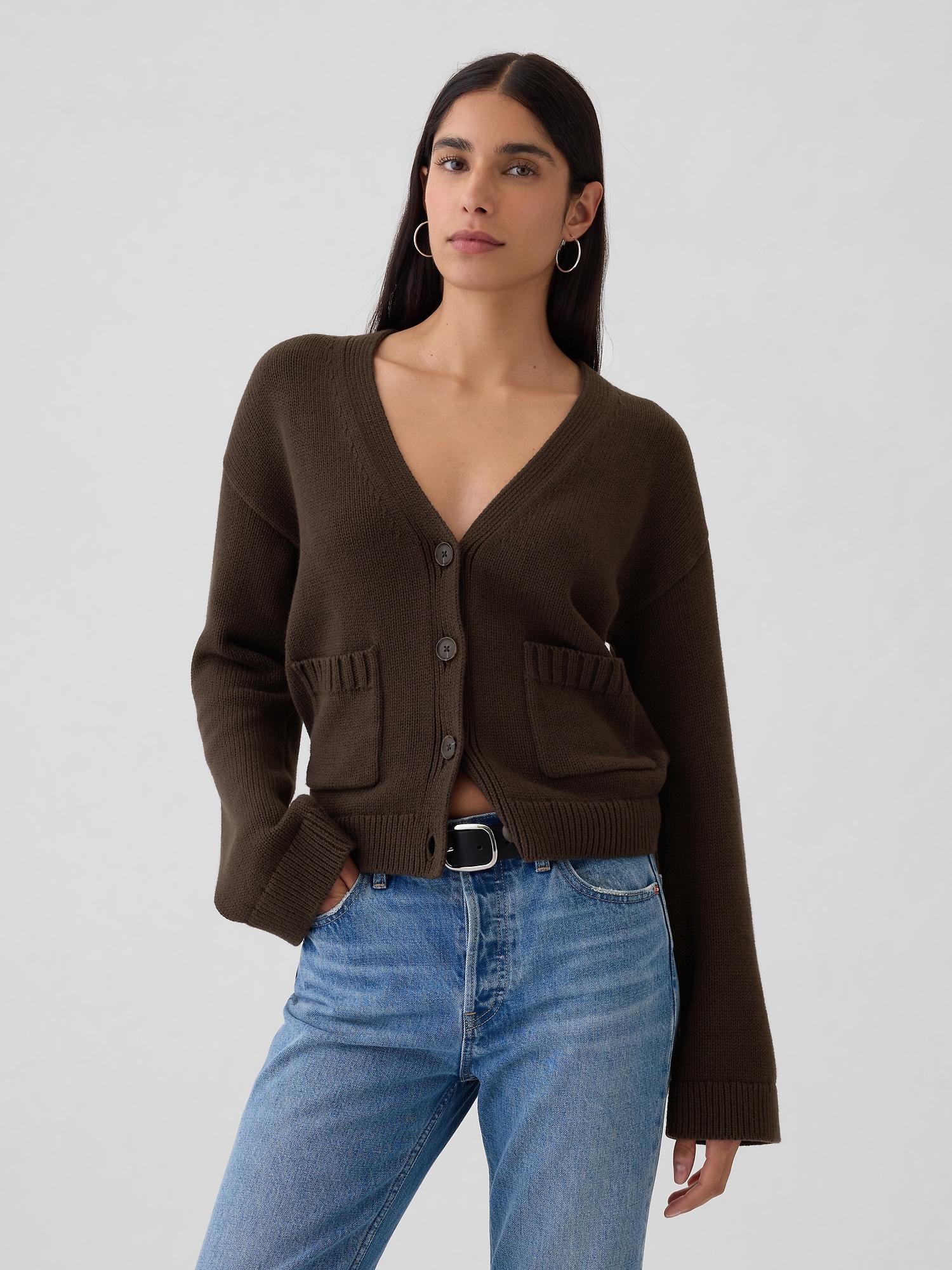 Pocket Cardigan Sweater - Brown