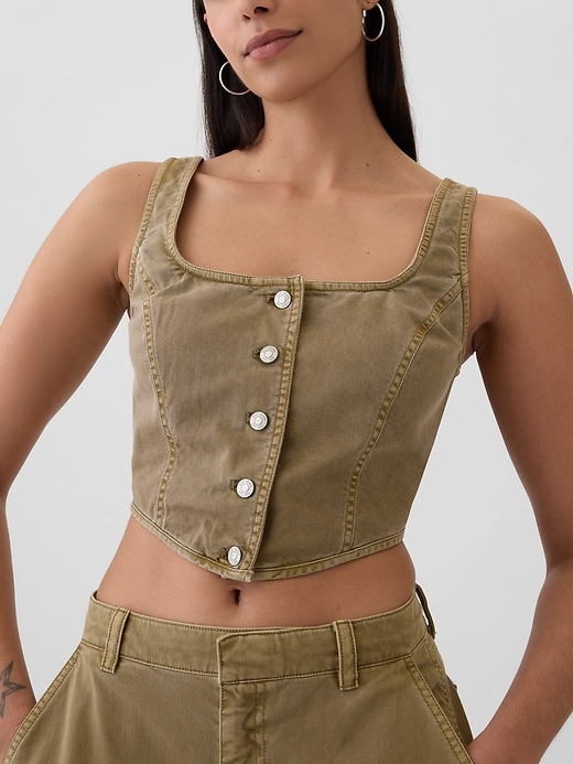 Image number 4 showing, Structured Twill Cropped Corset Tank