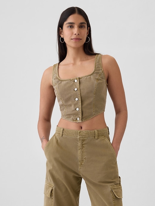 Image number 1 showing, Structured Twill Cropped Corset Tank