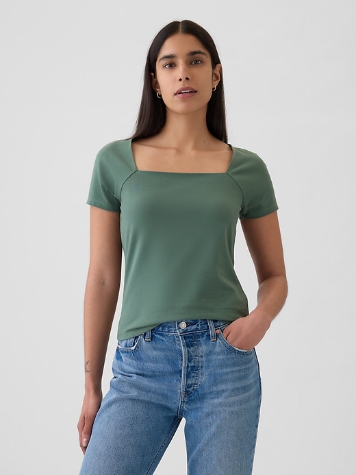 Image number 1 showing, Compact Jersey Square-Neck Shirt
